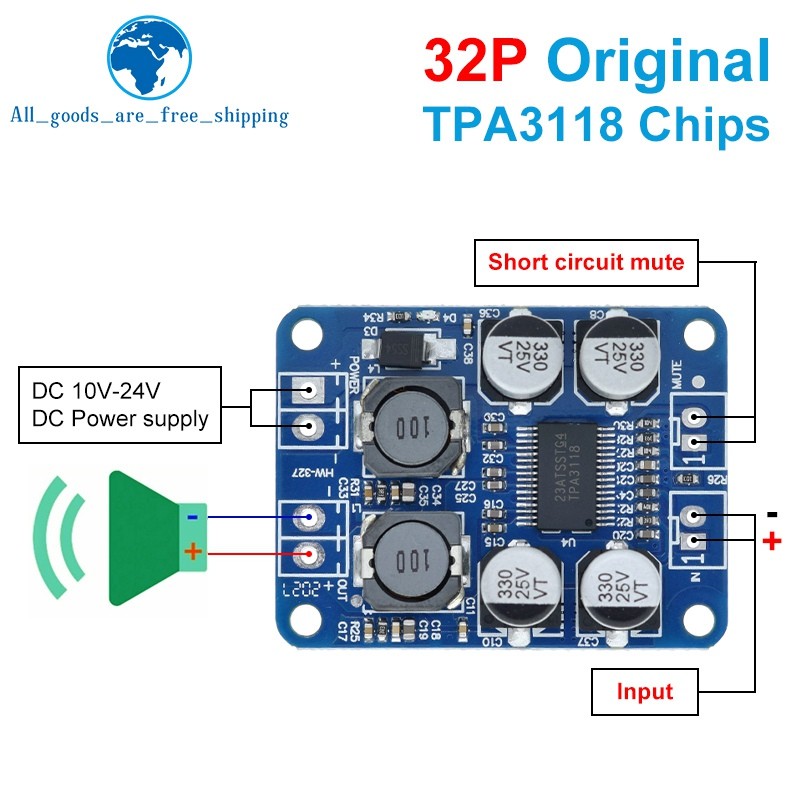 1/3PCS DC 12V-24V TPA3118 60W Mono gital Auo Power Amplifier Board Amp Module 32P Original TPA3118
