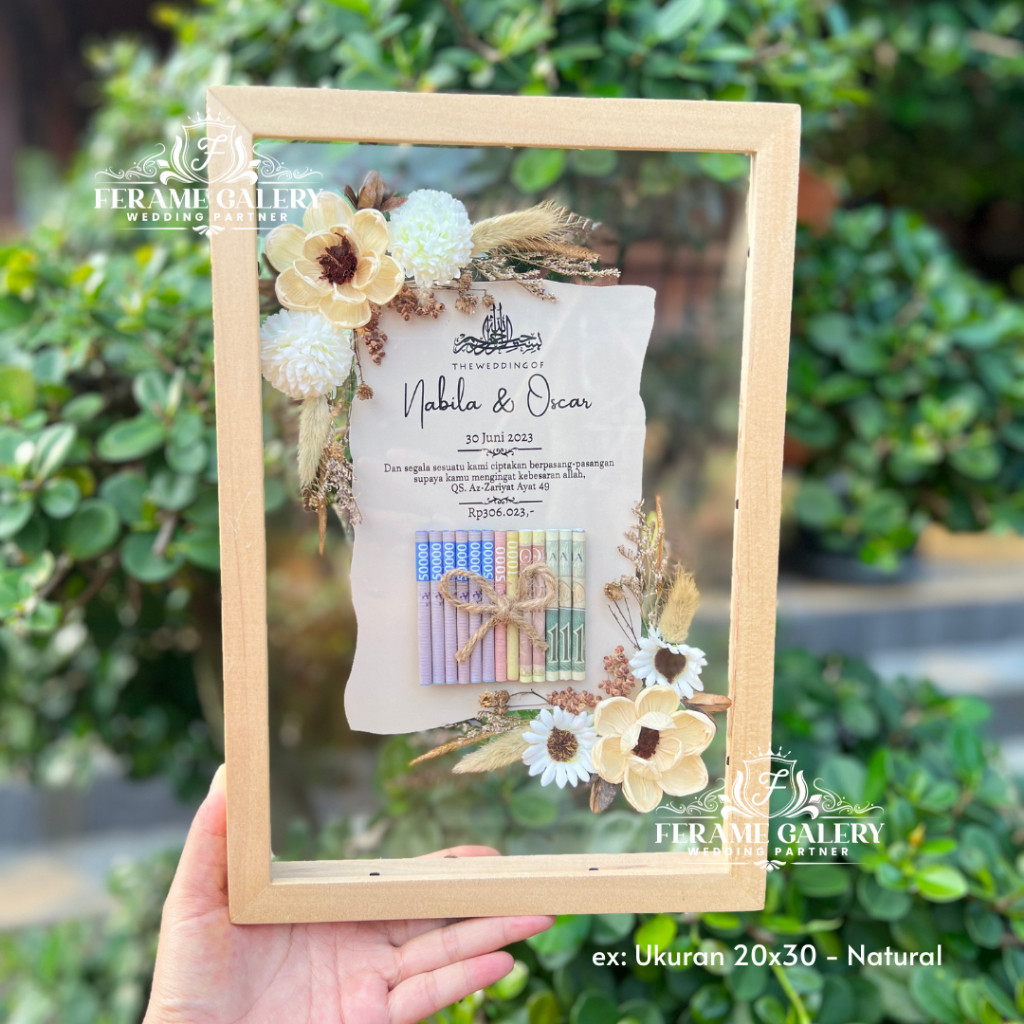 custom 1 Hari Jadi Mahar Pernikahan Transparan / Bingkai Mahar Rustic Dried Flower Bunga Kering / Pi