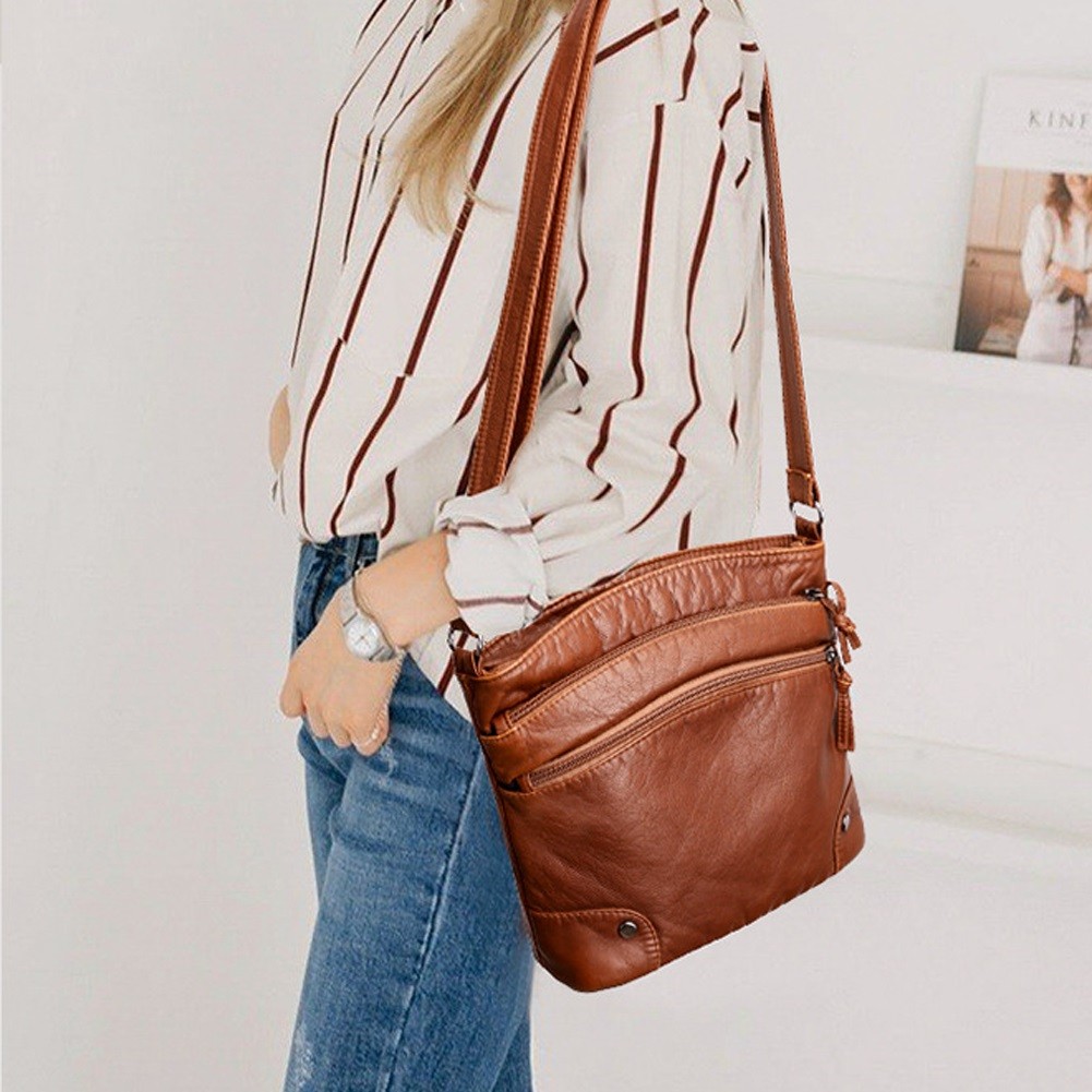 Tas Selempang Wanita Remaja PU Kulit Bahu Selempang Fashion Adjustable Retro