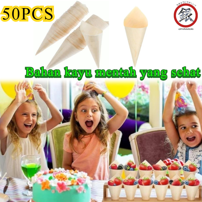 50PCS/Set Cone Ice Cream Kecil/ Bahan Wooden Peralatan Pesta Wadah/ Cone Es Krim Wooden Digunakan/Us