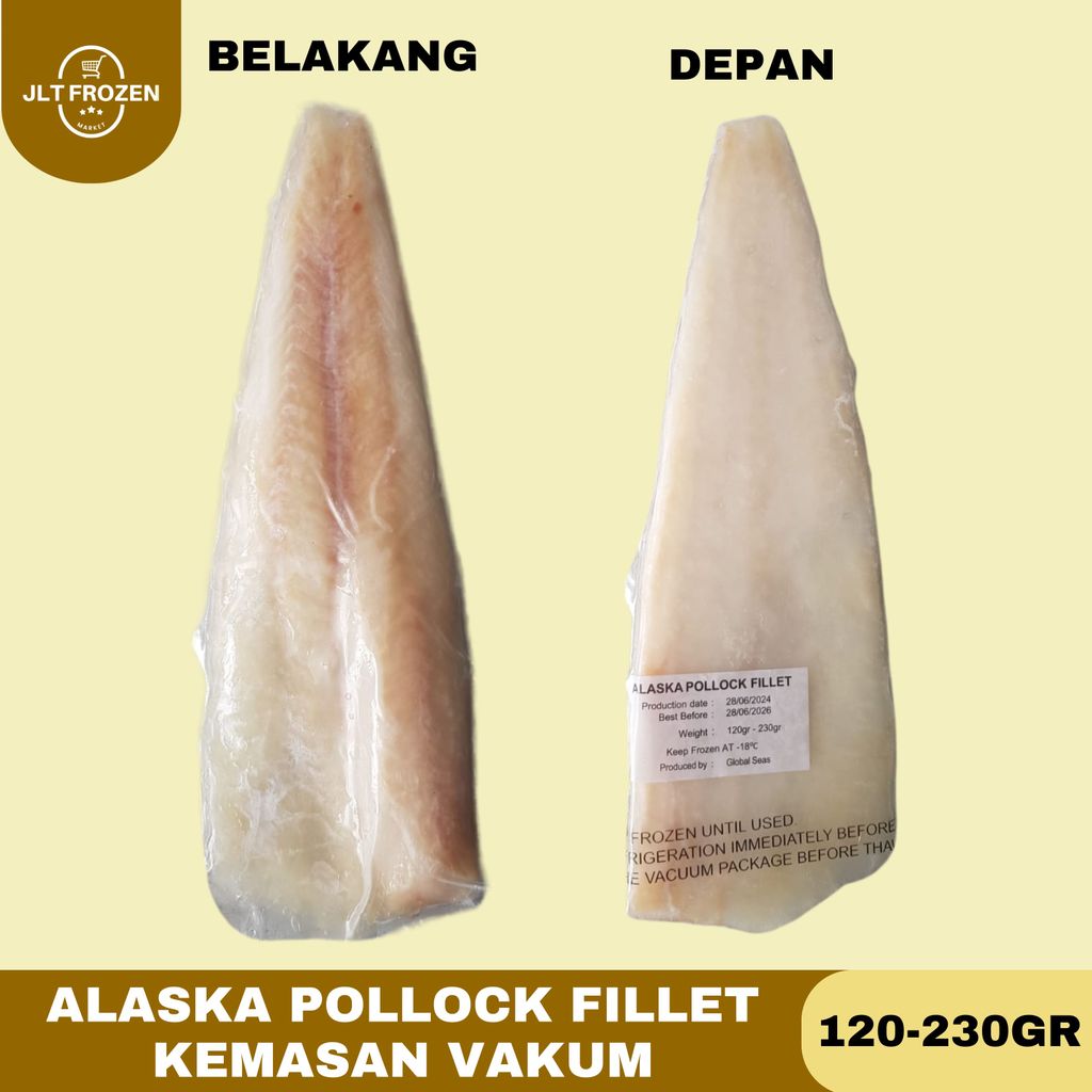 Frozen Alaska Pollock Fillets / 120-230gr / Ikan Alaska Pollock Fillet / Kemasan Vakum