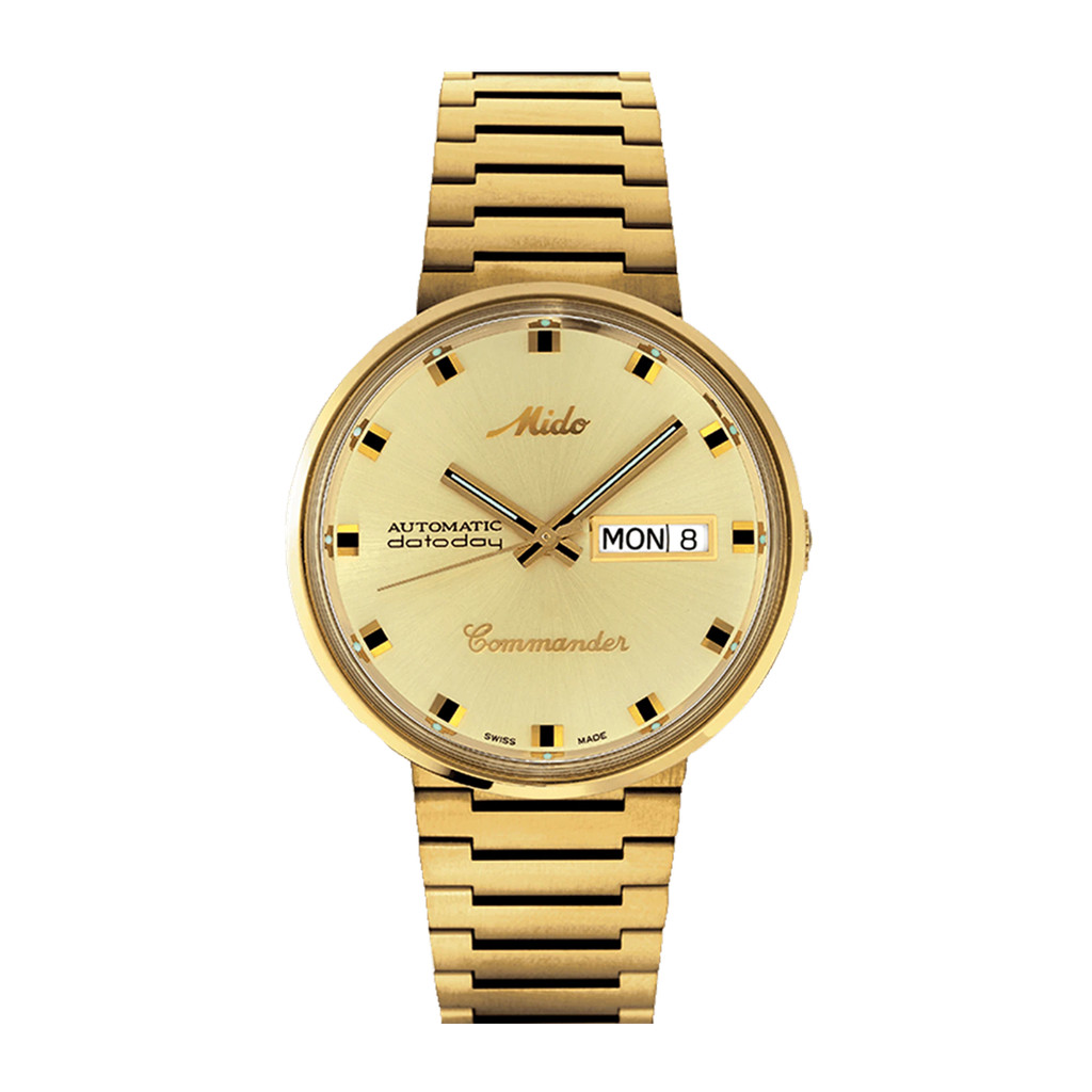 Jam Tangan MIDO Commander 1959 M842932223 Datoday Men Gold Dial Gold Stainless Steel Strap