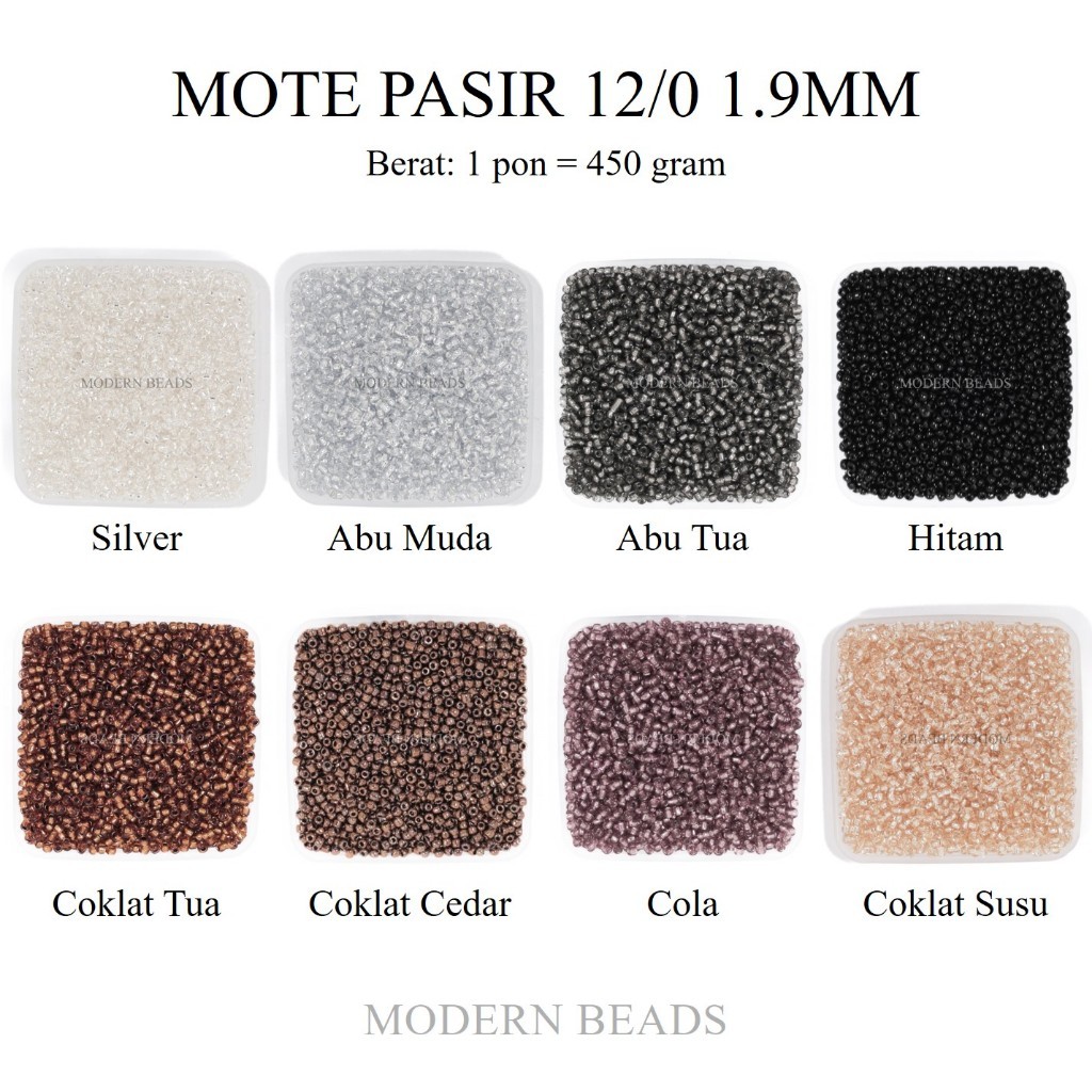 [1 PON] Mote Pasir / Payet Manik Pasir Semi Jepang Warna Cola Coklat Tua Silver Abu 12/0 1.9mm Monte