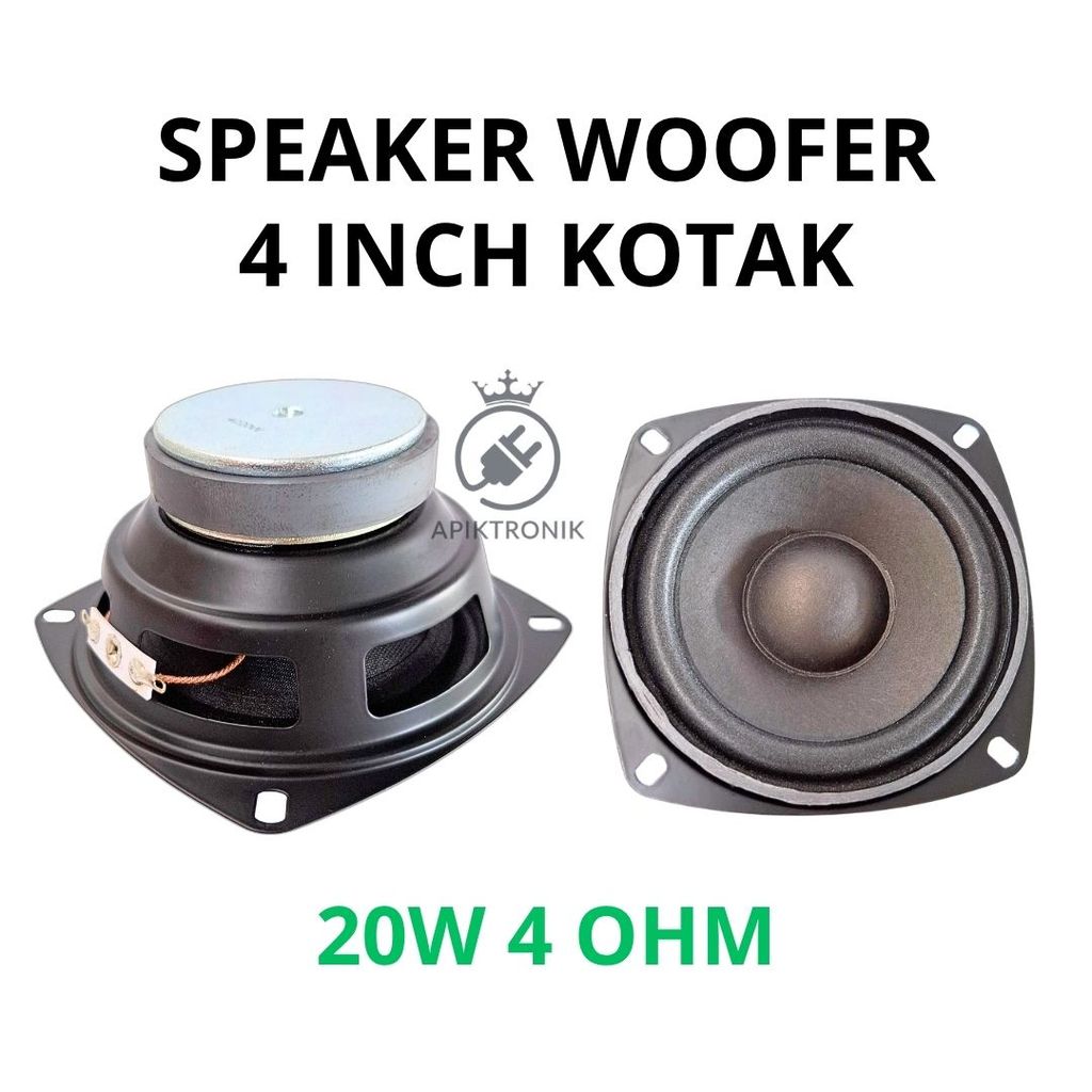 Speaker Woofer 4 Inch 4 Ohm 20 Watt Kotak Hitam Terminal Solder Panel Audio DIY