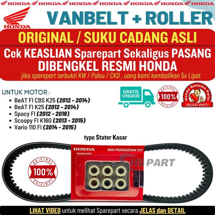 Vanbelt Vbelt Set Beat Fi Stater Kasar Scoopy Spacy Vario 110 Fi Original Honda AHM - Vbelt+Roller H