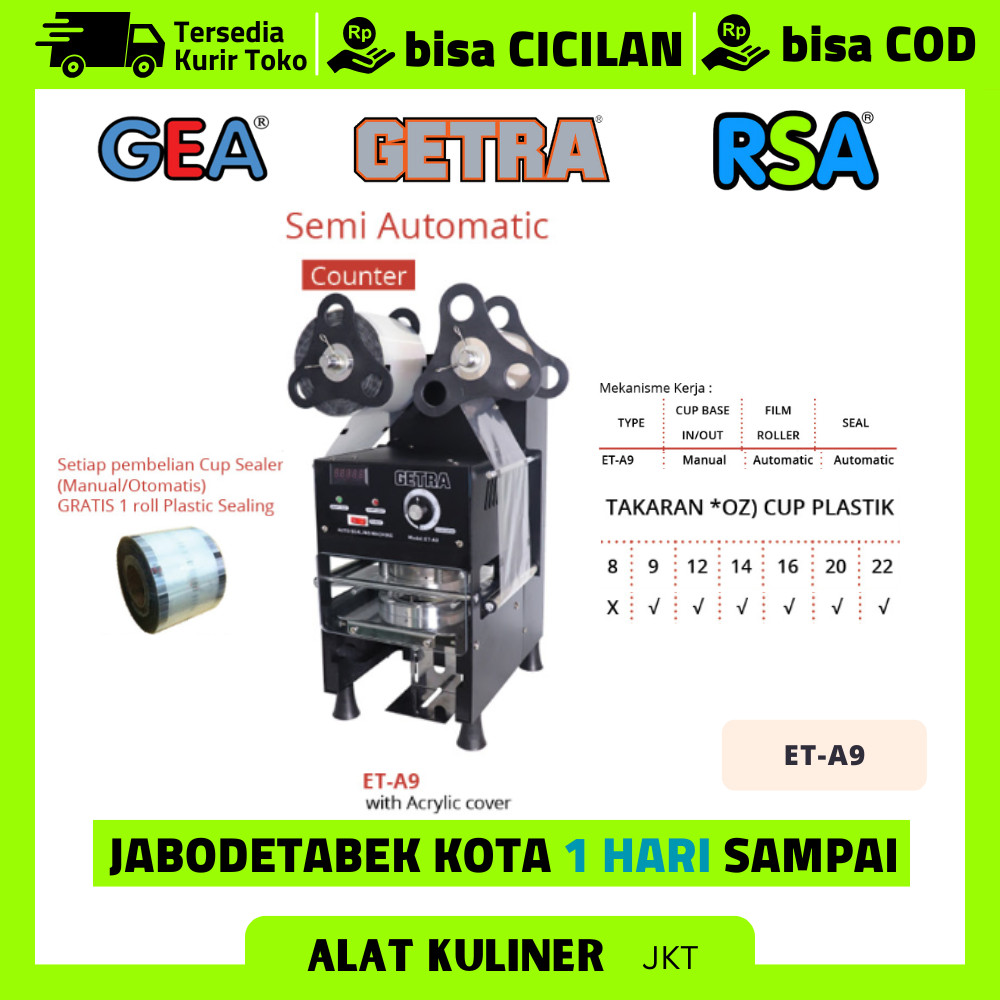CUP SEALER GETRA ET A9 ET-A9 MESIN PRESS GELAS PLASTIK SEMI OTOMATIS