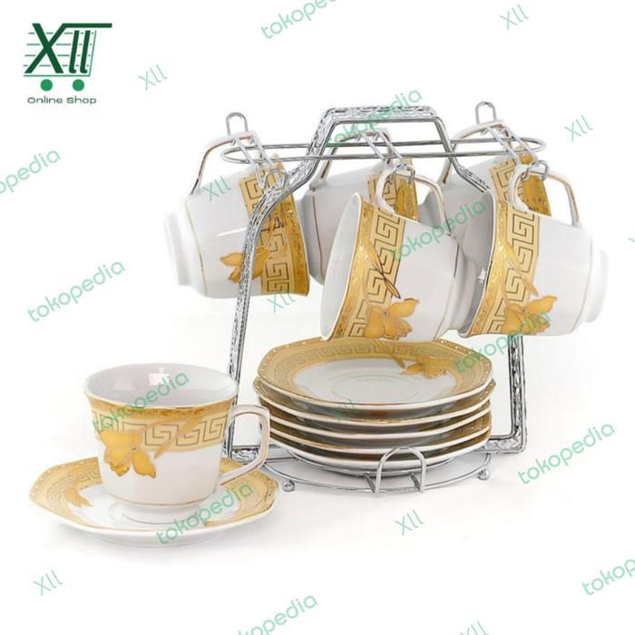 VICENZA C~78~1 Tea Cup Saucers Set 13 Pcs Cangkir & Tatak + Rak - PADi