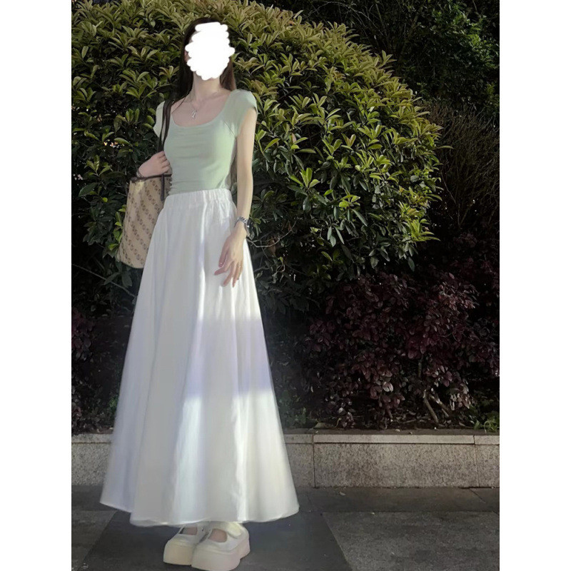 Rok putih panjang berkualitas tinggi a Rok Panjang Lipit