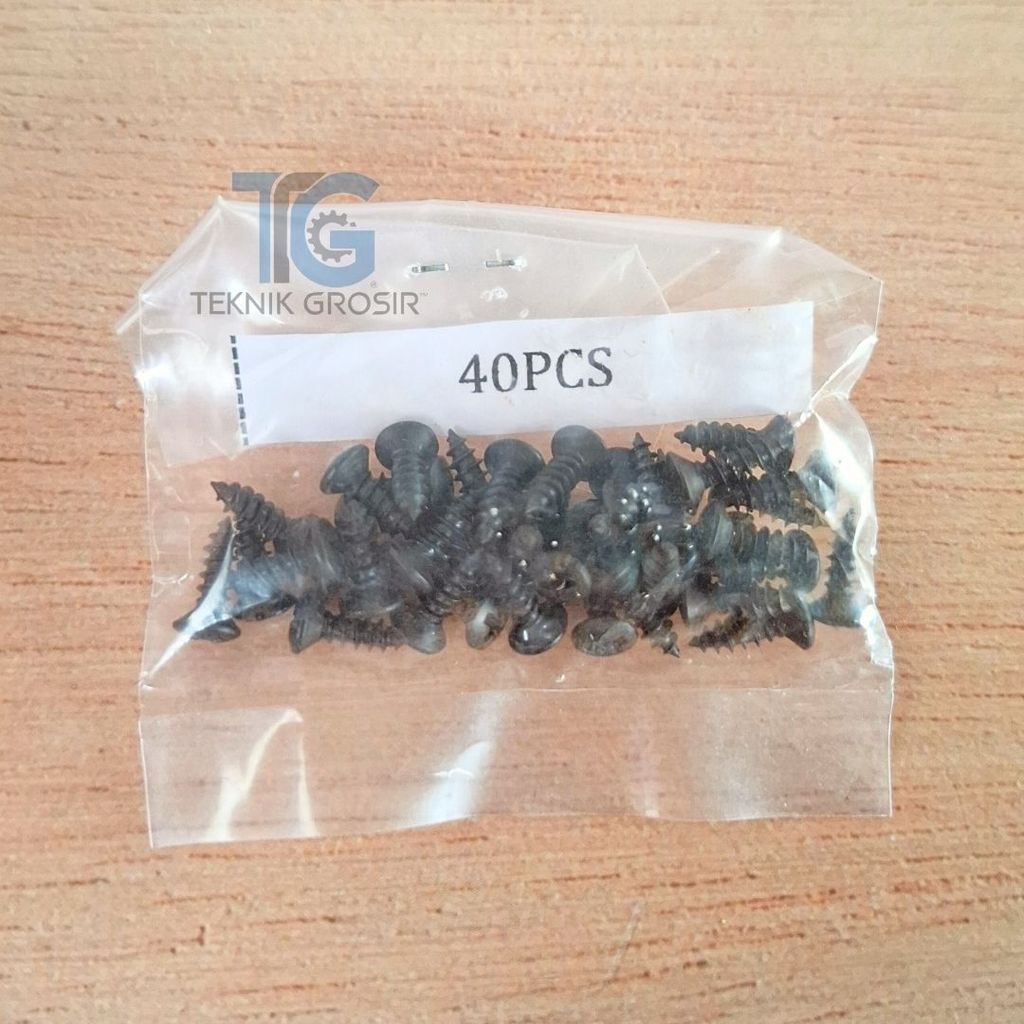 Sekrup Hitam Kecil Kepala Bulat 4x3/8 Anti Karat Untuk Elektronik 40pcs