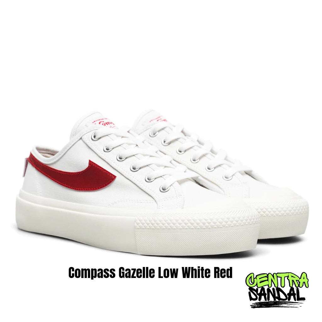 Sepatu Compass Gazelle Low Putih Merah Berkualitas Canvas Casual Kasual Pria Wanita
