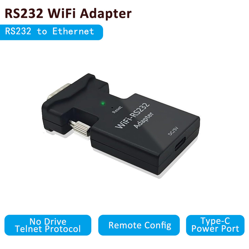 Mini RS232 to Ethernet WiFi Adapter with TypeC Power Port, No Drive Telnet Protocol RS232 to WiFi Co