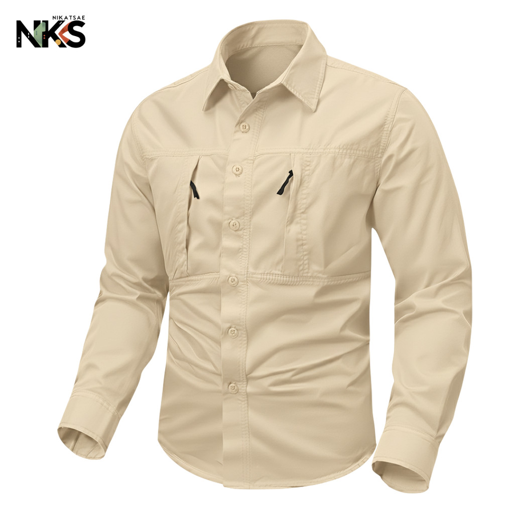 Kemeja Tactical Pria Cream / Kemeja Tactical / Baju Tactical / Kemeja Tactical Lengan Panjang