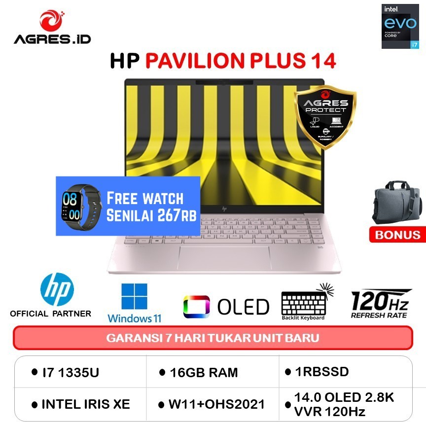 HP PAVILION PLUS 14 OLED I7 1335U 16GB 1TB W11+OHS 14.0 2.8K VRR 120HZ BLIT 2Y SLV -EW0080TU