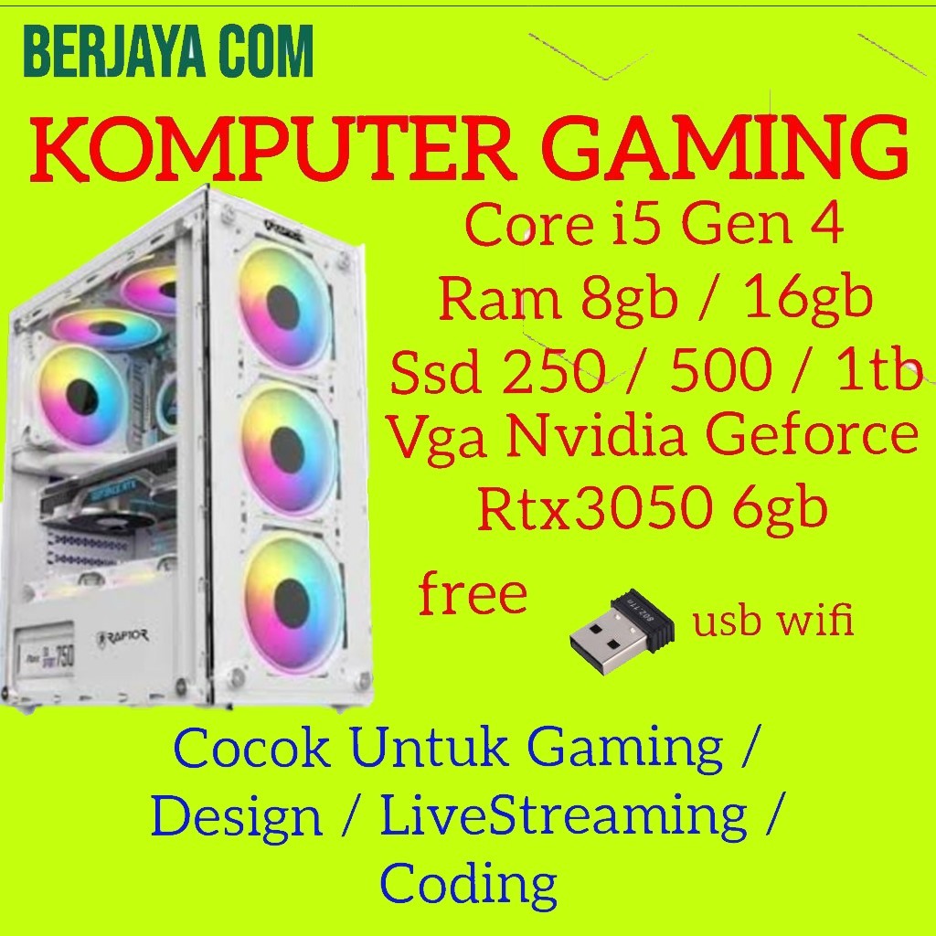 Core i5 Gen 4 - Vga Nvidia Geforce Rtx3050 6gb - 16gb Ram - 500gb Ssd - Pc Rakitan -Komputer Gaming 
