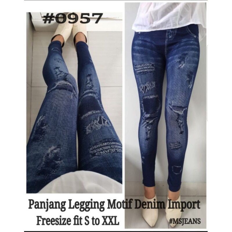 LEGGING JEANS IMPORT FIT TO 80KG / LEGING DENIM WANITA / LEJING JEANS MOTIF