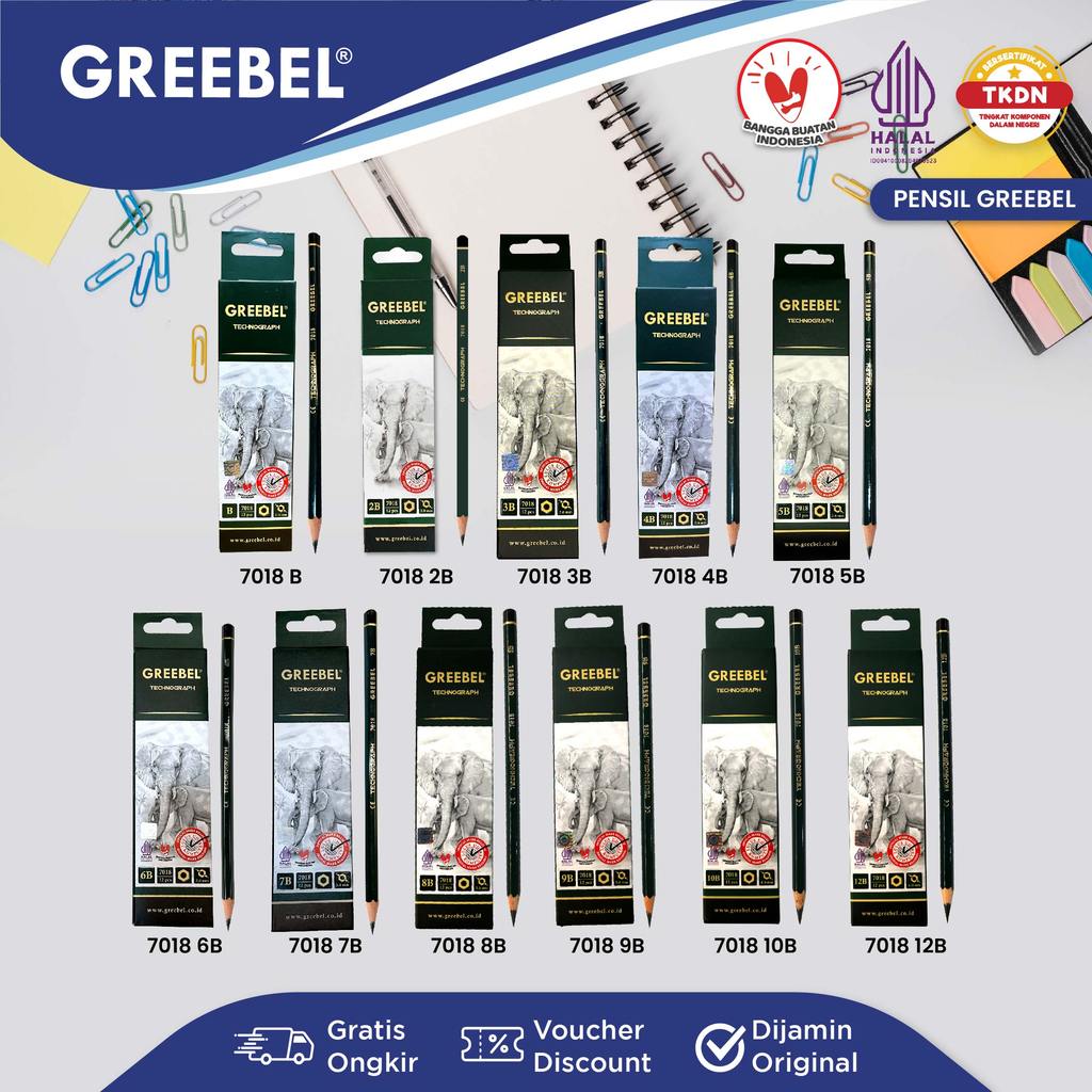 Greebel Pensil kayu B,2B,3B,4B,5B,6B,7B,8B,9B,10B 7018 [ 1 PCS ] Pensil Tulis Ujian Pensil Gambar