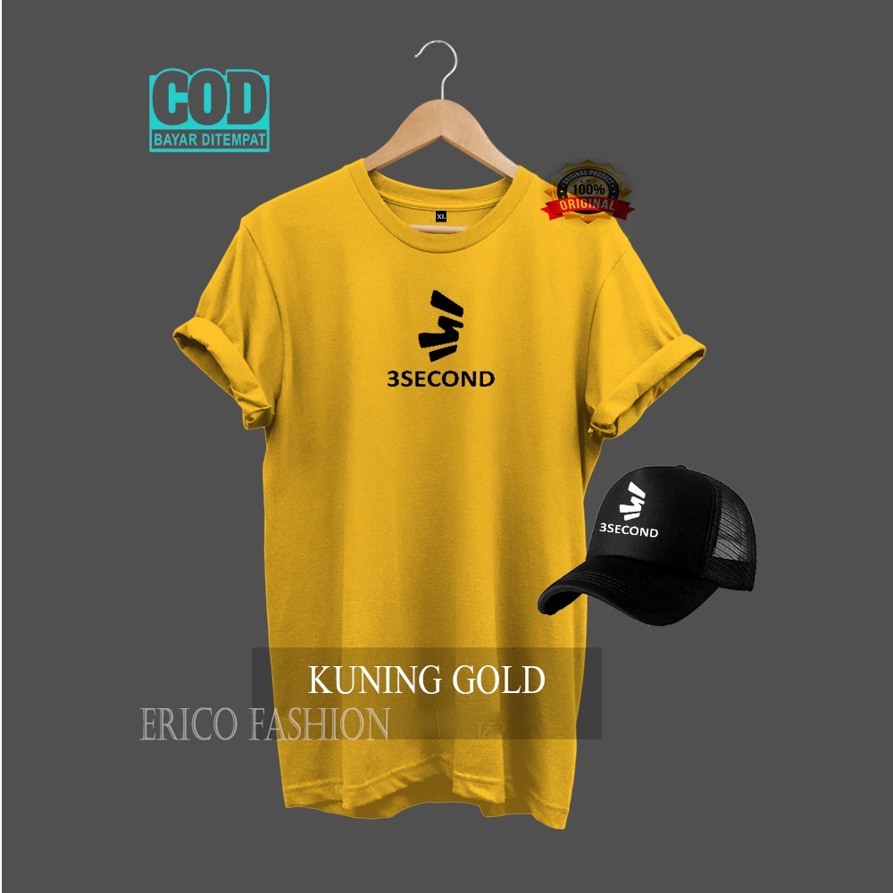 trendy now Kaos Distro 3Second Text hitam Bonus Topi >Pakaian Pria Wanita >Koas Distro Lenga Pendek 