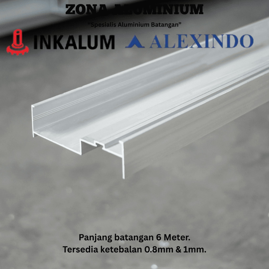 INKALUM ALEXINDO Aluminium Batangan 9104 Rel Samping Ganda untuk Sliding Door