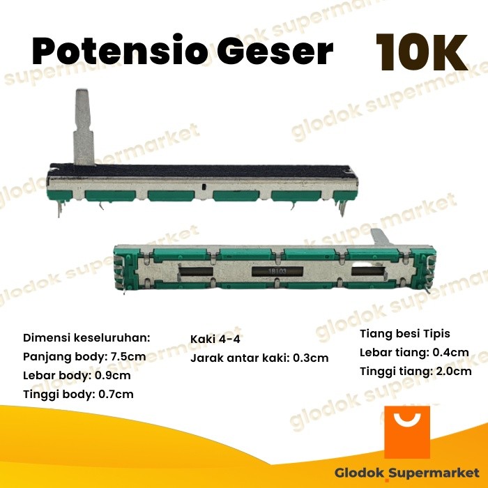 Potensio Balance 7.5cm Kaki 4-4 pin 10k Stereo Slide 7.5 cm Mixer 103