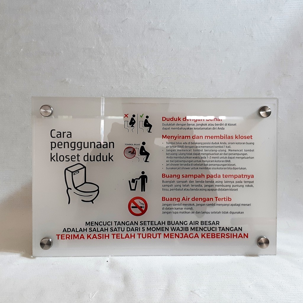 Akrilik Cara Pakai Toilet Duduk, Akrilik Toilet, papan Nama Toilet