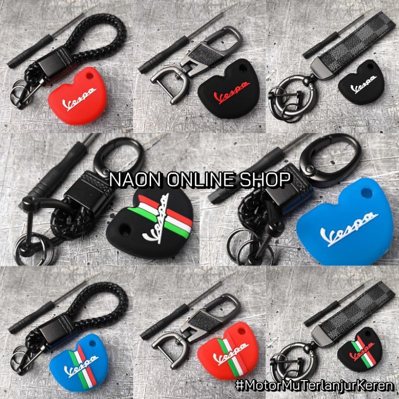 Set Automotive Gantungan Kunci Motor Vespa Kulit Kondom Silikon Sarung Kunci Aksesoris Motor Vespa P