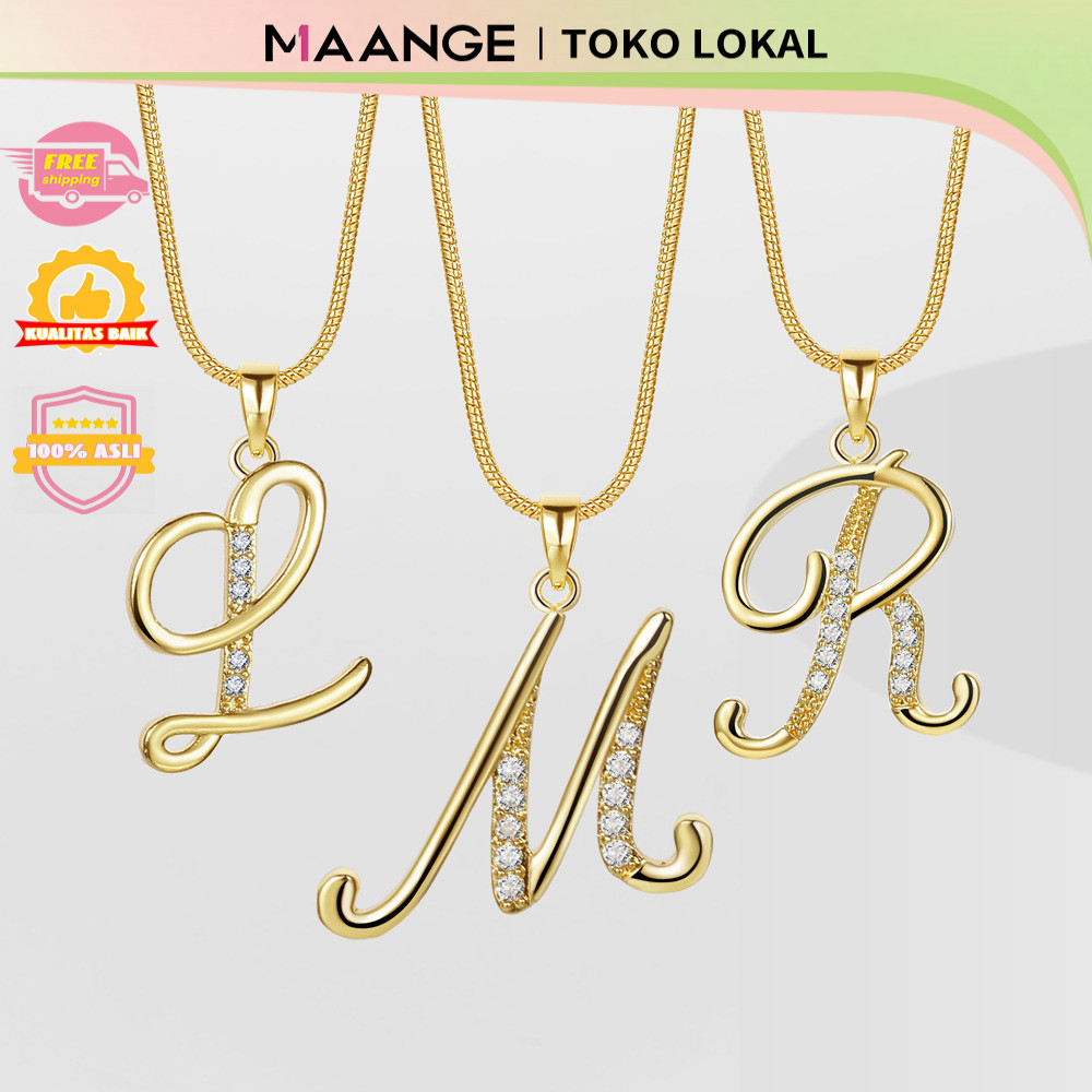 Kalung Titanium Huruf Wanita Anti Karat Lapis Emas Berlian Perhiasan Anti Karat Anti Luntur