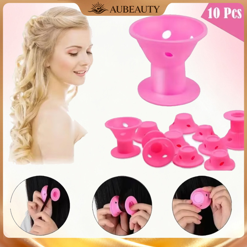 Aubeauty 10Pcs Set Pengeriting Rambut Jamur Rol Silikon Tanpa Panas Tanpa Klip Alat Penata Rambut Ke