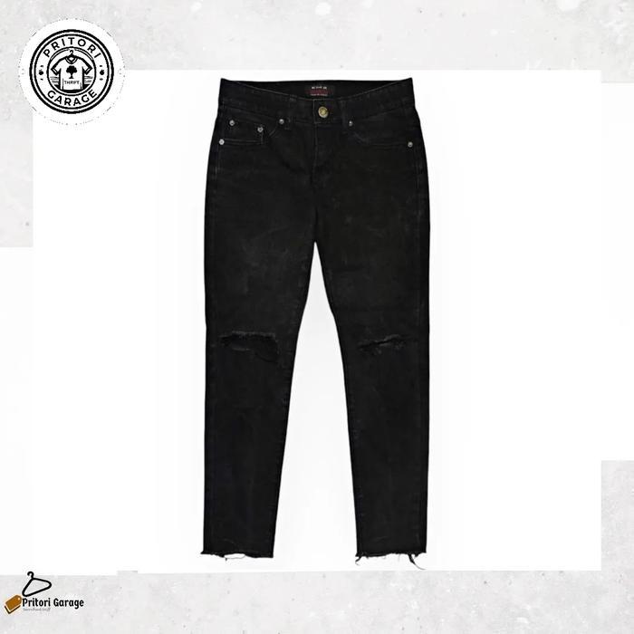 Raw Denim Ankle Jeans Tebal We Play Us Skinny Fit Black Wash Color Vintage 28