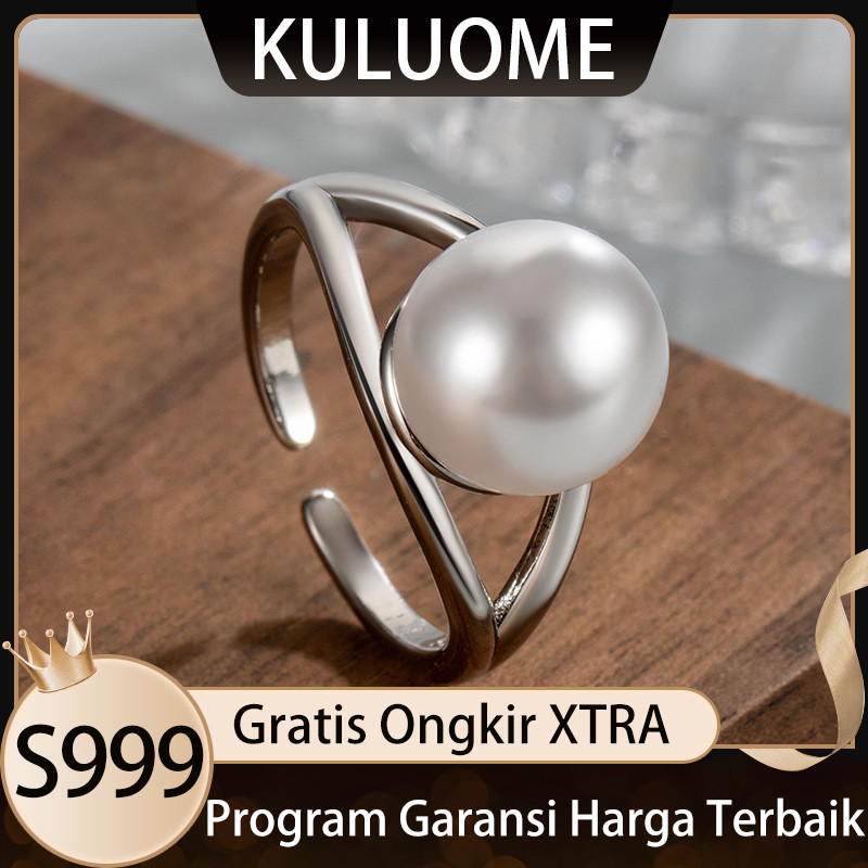 KULUOME Cincin Mutiara Sederhana Desain Niche Cincin Terbuka yang Dapat Disesuaikan Waktu Cincin Pol