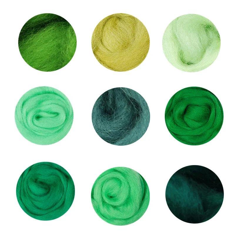 66S Green Color Series Wool Fibre  for Needle Felting Wet Felting Wool Felting Handmade Spinning Y C