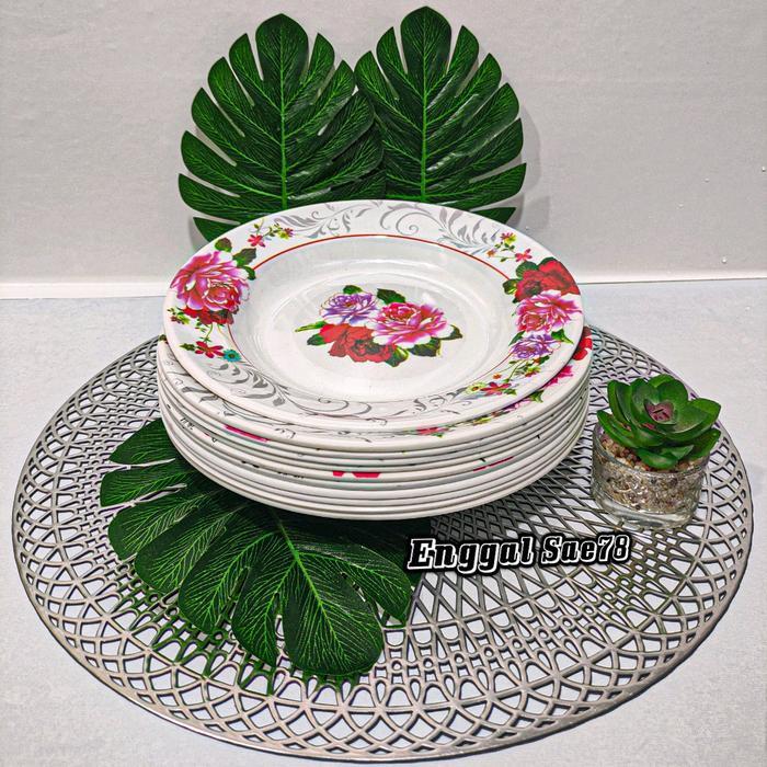 [PROMO] 12 PCS PIRING MELAMIN MOTIF KEMBANG 9" // PIRING MAKAN MELAMIN DIAMETER 23CM Bunga Mawar - P