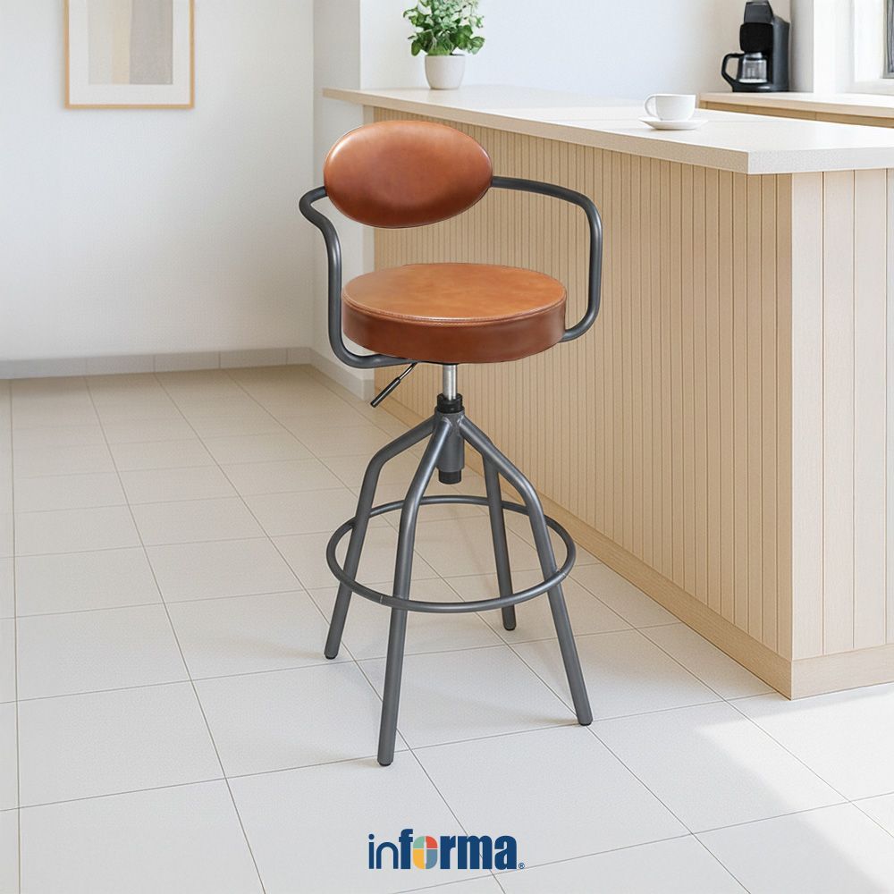 Informa Langfang Kursi Bar Kulit - Cokelat Bar Stool Kursi Kafe Bartending Furniture Ruang Makan Ban