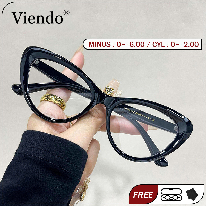 Viendo Kacamata BLUERAY MINUS Wanita Cat Eye Frame Anti Radiasi Silinder Kaca Mata Optik YC1303