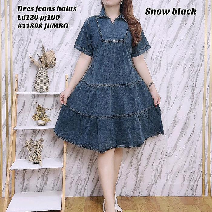 elsi- Dress Jeans Wanita /Dress Berkerah / Jeans Viral / Dress Kekinian