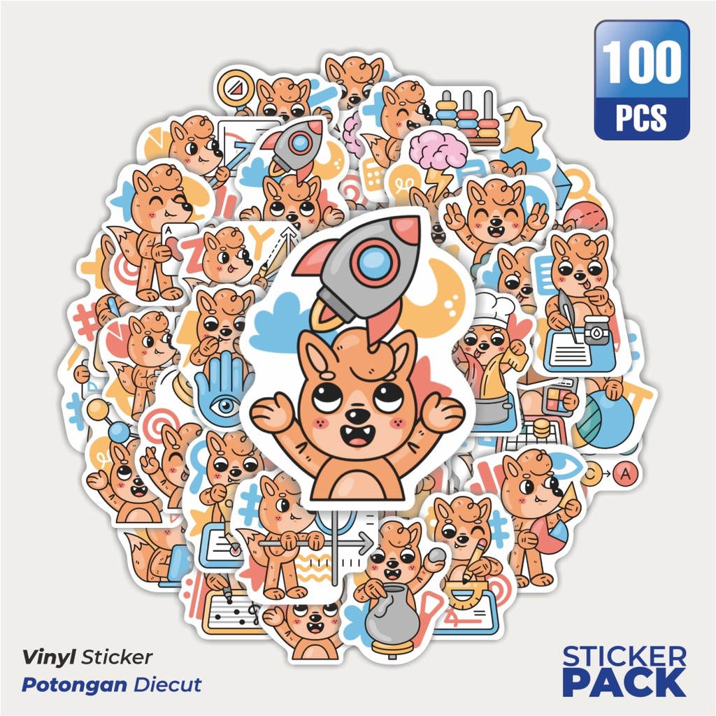Super Hemat 100 PCS 100 PCS MURAH 100 PCS Stiker Fred the Fox Waterproof Aesthetic- Untuk Laptop, Mo