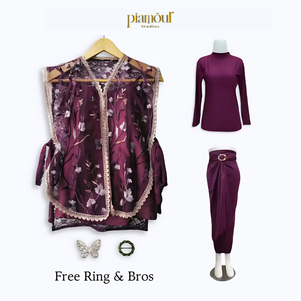 Oneset Vest Brukat Aruna Series untuk Wanita, Baju Kondangan Kekinian dengan Vest Brokat Tile Garden