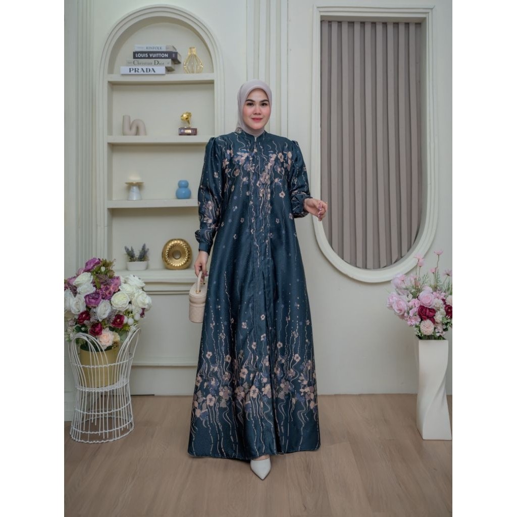 [Motif Mewah] Gamis Zahra Dress Semi Sutra Jumbo Fit to LD 120 Busui Wudhu Friendly - Gamis Kondanga