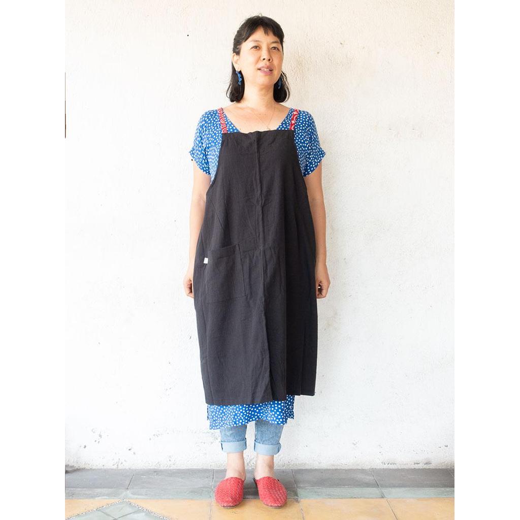 Linen apron masak (Hitam)