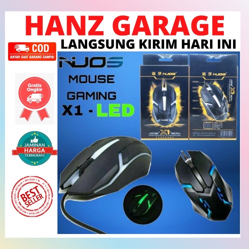 Mouse Gaming X1 Nuos LED RGB-X1 Original Kabel Wired Lampu murah