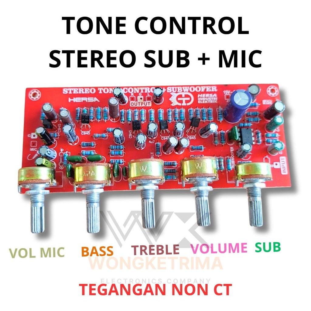 Tone Control Stereo Subwoofer + Mic 5 Potensiometer Non CT 15–24V DC