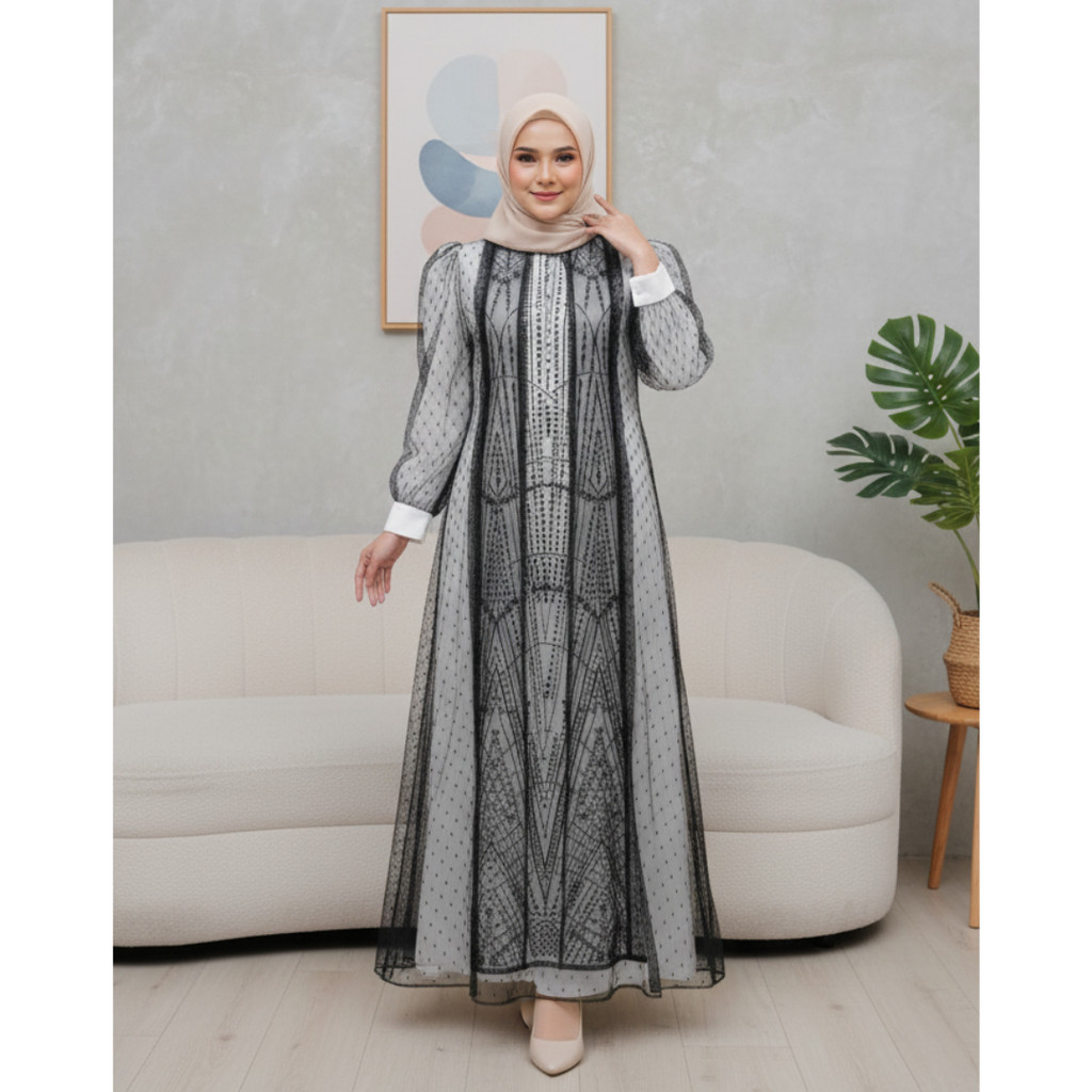 Khayra Abaya Gamis Kondangan I Dress Brukat Mewah I Gamis Wanita Outer Tile Elegan I Dress Lebaran 2