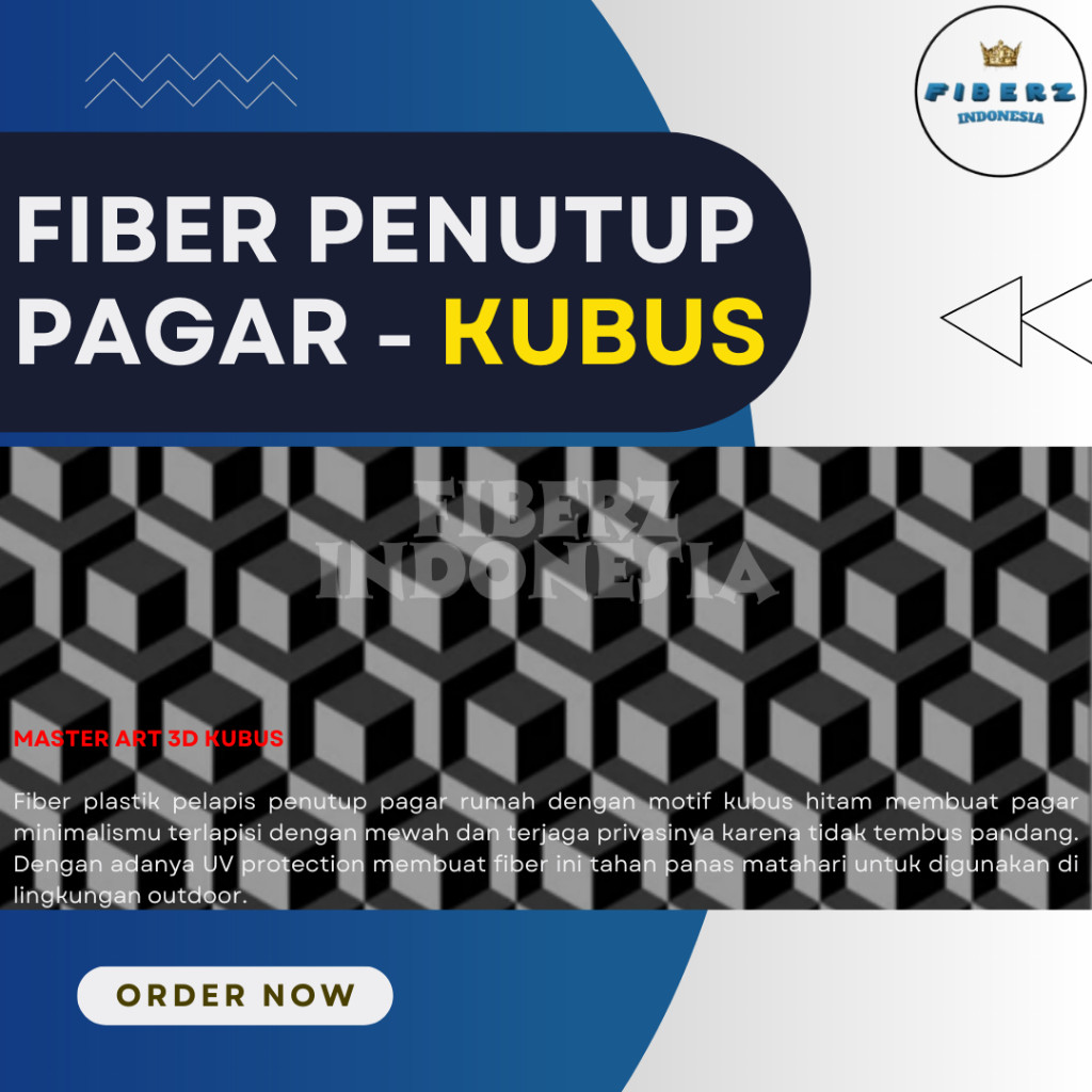 MASTER ART 3D - Fiber Plastik Penutup Pagar Motif KUBUS HITAM Meteran