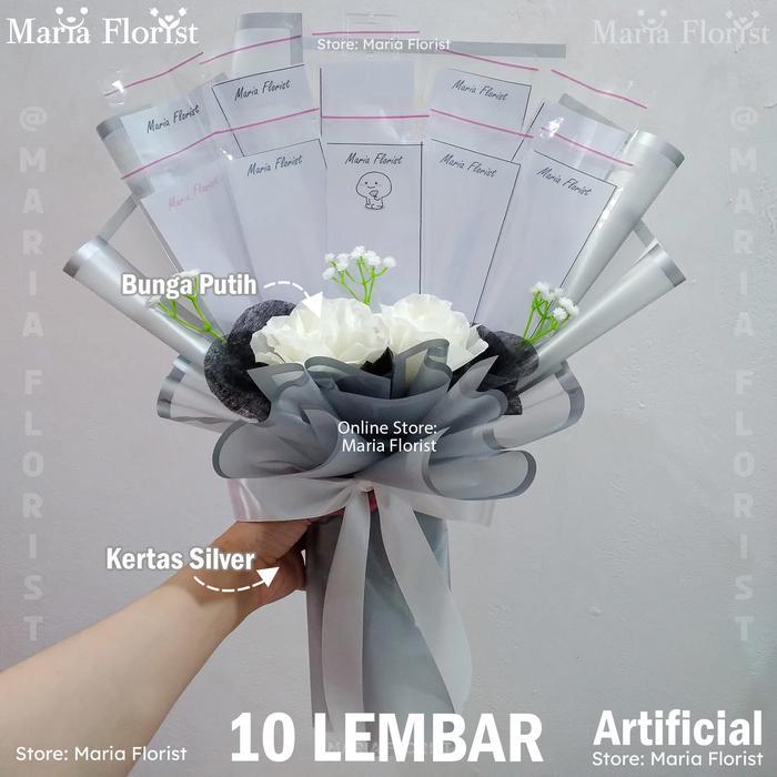 Buket Bunga Uang - Kerangka Buket Uang Kosongan - Kerangka Buket Uang - Bunga Putih, Kertas Ungu