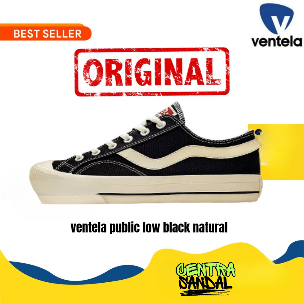 Sepatu Ventela Public Low Black Natural Original | Sneakers Pria Wanita Ventella Vantela Public Low