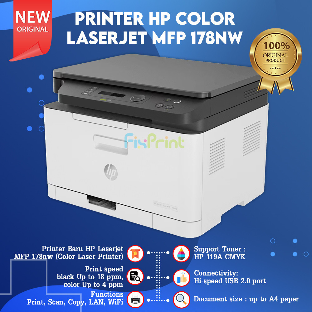 Printer Color LaserJet MFP 178nw Print, Scan, Copy, LAN, WiFi Printer Color Bergaransi