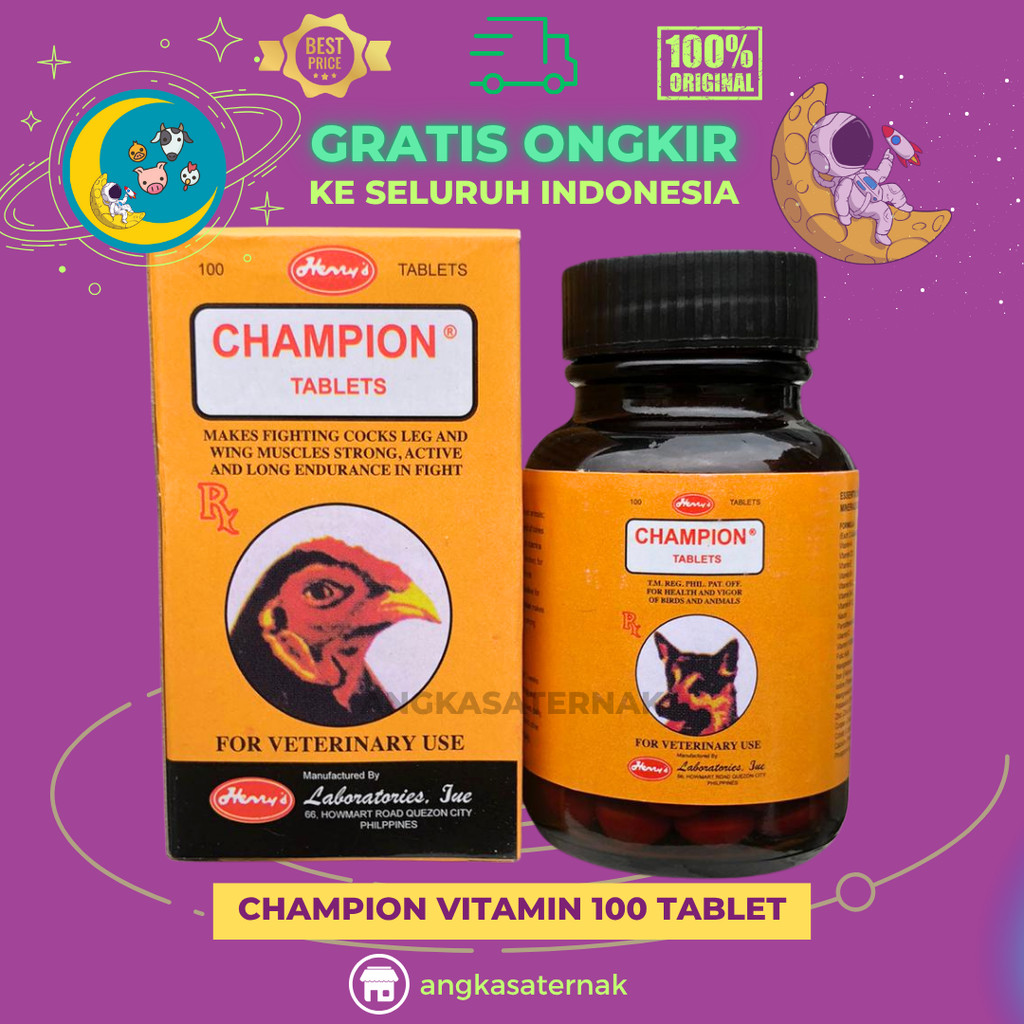 CHAMPION VITAMIN 100 TABLET - Multivitamin & Doping Penambah Stamina Ayam Petarung By Filipina.