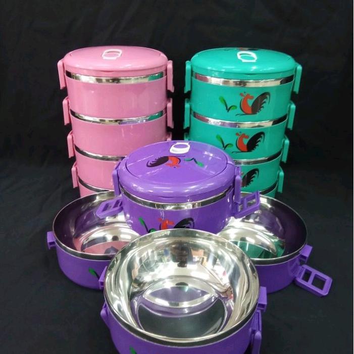 Rantang Crystal Polos susun 4 | Rantang Ayam Jago Warna susun 4 - Crystal Hijau Pink - Ayam Jago