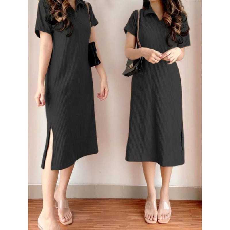 NF - ZJD DRESS TERA POLOS KERAH MIDI DRESS POLOS KERAH TAMPILAN MINIMALIS / DRESS MAULA April Knit /