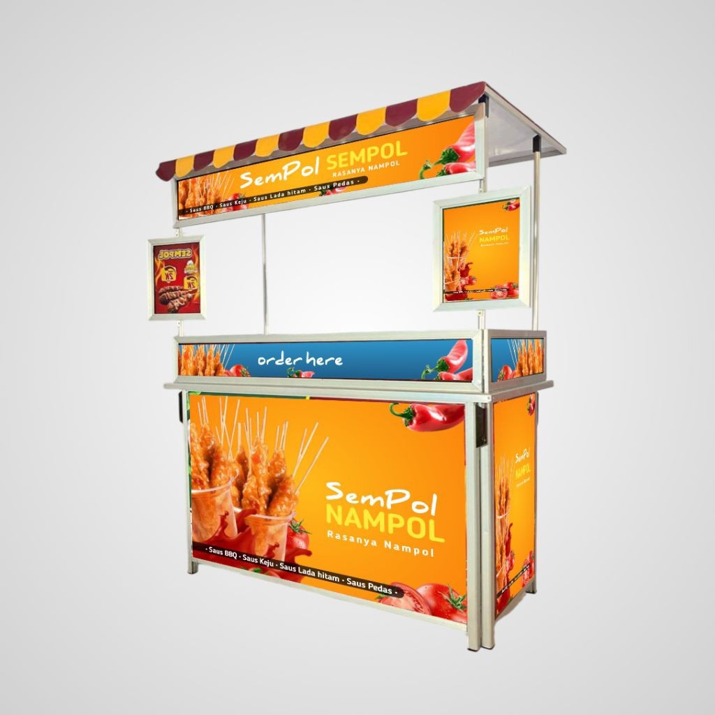 PROMO AKHIR TAHUN Booth Portable + Atap + Menu + Full Skat | Gerobak Lipat / Meja Lipat / Event Desk