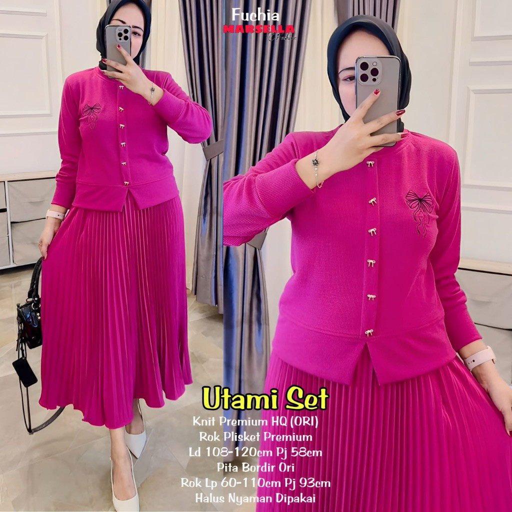 UTAMI SET Bahan Knit Premium HQ Rok Plisket Premium LD 105-120 cm Nyaman Dipakai Lembut Elegan ginal